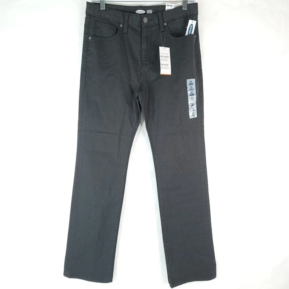 Old Navy Straight Built In Flex Tough Pants Grey Charles Boy's Sz 16 Adjustable‎